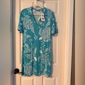 Tori Richard Honolulu Turtle Bay- Pacific Blue Large Dress. NWT